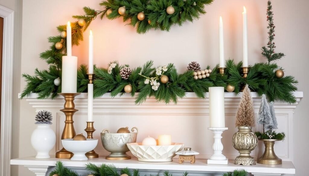 Holiday styling vignette showing how to layer different elements
