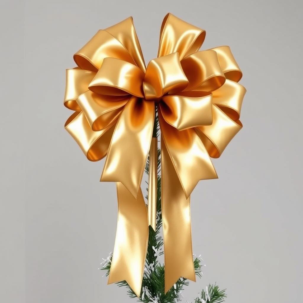 Oversized metallic bow tree topper in champagne color