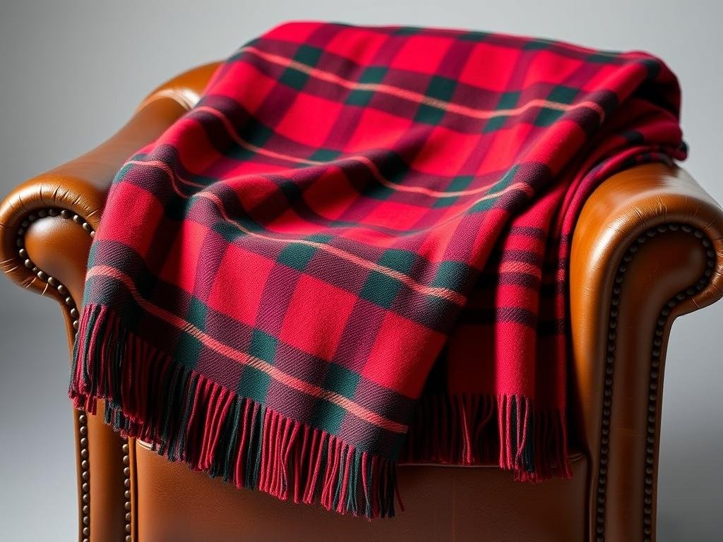 Plaid tartan throw blanket in red and green